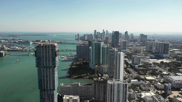 Edgewater Miami highrise buildings shot with aerial drone 4k