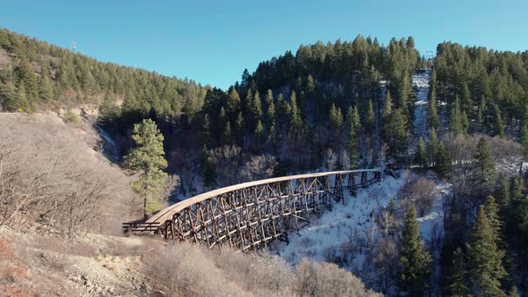 Scenic view of an old 1800s railroad bridge made of wood