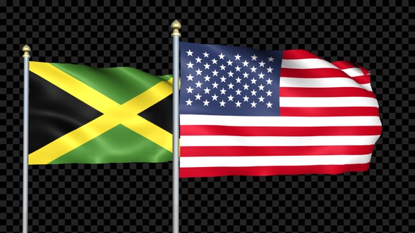 Jamaica And United States Two Countries Flags Waving