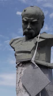 Vertical Video of the Shevchenko Monument Destroyed By the War in Ukraine