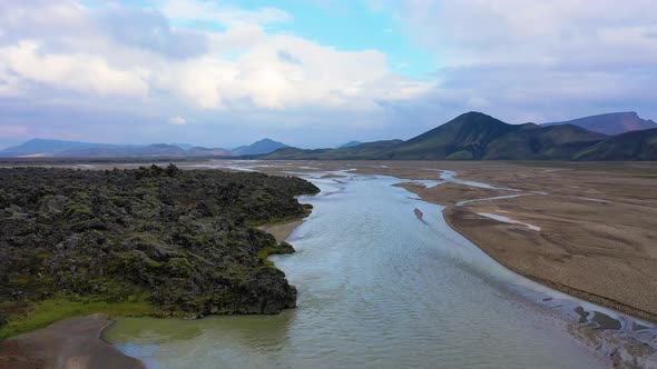 Unique landscapes of Iceland's nature. Landmannalaugar. Aerial view.