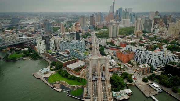 Aerial Shot of Brooklyn Bridge with Brooklyn City in Background