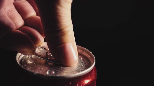 Opening Aluminum Can Of Cold Soda Lemonade