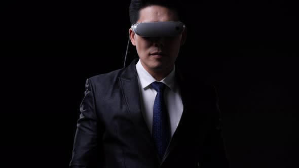 Businessman wearing modern smart glasses