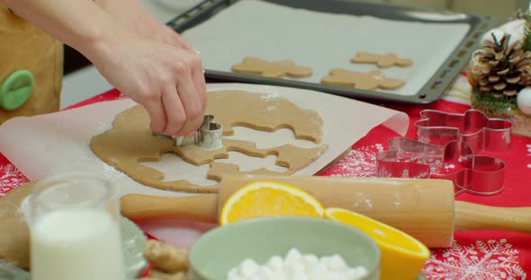 Cutting Out Gingerbread Cookies From Dough in Kitchen, Medium.