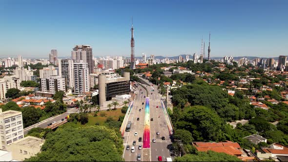 Sumare Viaduct at downtown Sao Paulo Brazil. Tourism landmark.