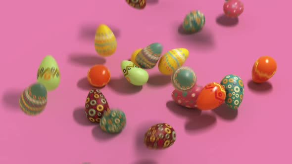 falling easter eggs on a uniform background