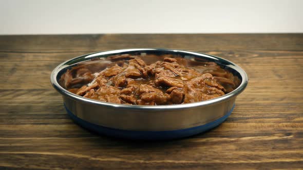 Pet Bowl With Delicious Meat And Gravy Meal