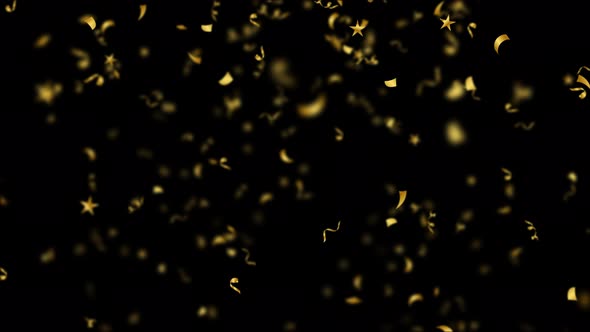 Golden Confetti Falling Down Over Black Background Sameles Loop 4K.