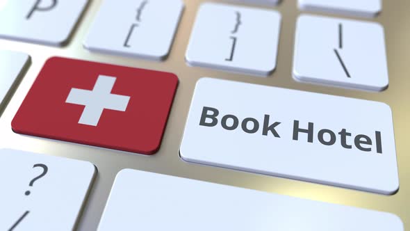 BOOK HOTEL Text and Flag of Switzerland on the Buttons alt