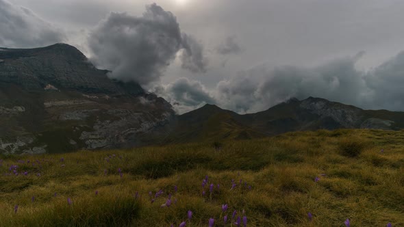 timelapse of cloud motion near Gavarnie in pyrenees mountains at the border to Spain, France