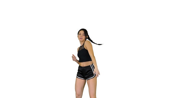 R'n'b Girl in Shorts Walking Dancing on White Background