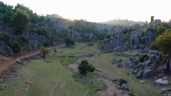 Beautiful Aerial View of Valley with Picturesque Rock Formations in the Morning