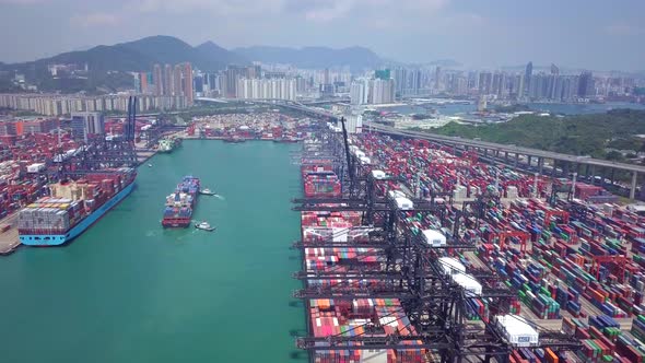 Top view over container terminal in Hong Kong 