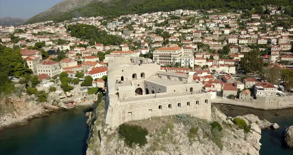 Fort Lovrijenac in Dubrovnik, Croatia. the camera slowly pulls back to reveal a wide shot of the ent