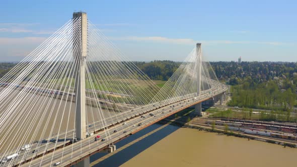 Scenic aerial view of the Port Mann Bridge in Greater Vancouver, British Columbia.