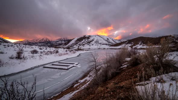 Panning Sunset Time Lapse over Frozen Lake