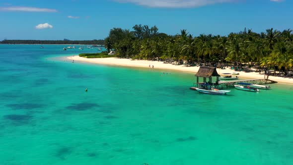 Mauritius, Trou aux Biches. Flight above the sea the beautiful Mauritian beach and Trou aux Biches r