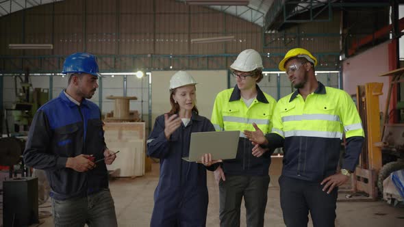 Diversity team of factory engineers ,leadership by engineer women are inspecting and consulting work