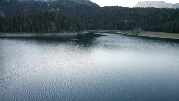 Aerial View Black Lake in Montenegro Mountain Crno Jezero in Durmitor Park