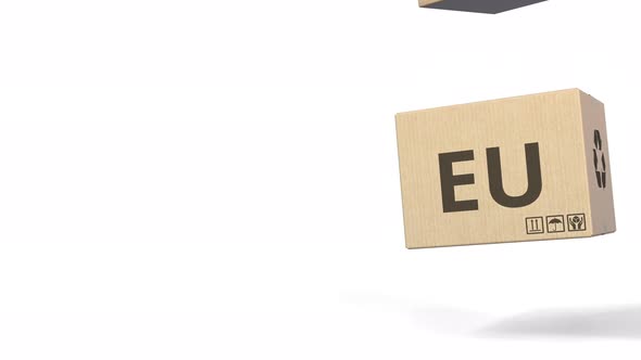 Falling Cartons with PRODUCT OF EU Text alt