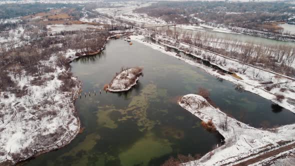 Frozen Lake And Snow Aerial View