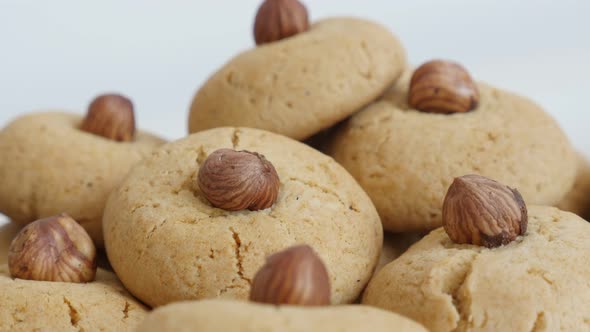 Fresh  biscuits with hazelnut  stacked shallow DOF 4K 2160p 30fps UltraHD tilting footage - Home mad