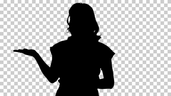 Silhouette Woman presenting product with her hand showing