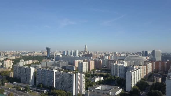 Moscow City Aerial View. Drone Shot of Residential Quarters of Moscow City. Sunny Day Moscow
