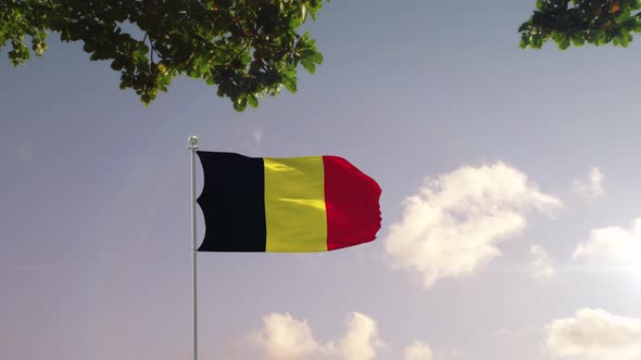 Belgium Flag With  Modern City 