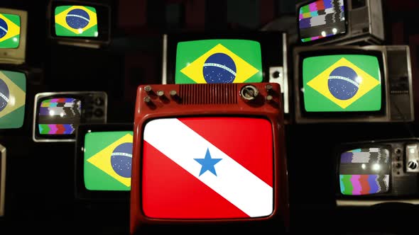 Flag of State of Para and Brazil Flags on Retro TVs.