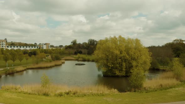Aerial view over the fishing pond