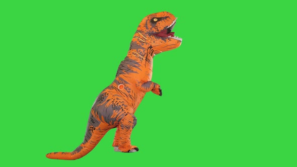 One Happy and Funny Dinosaur Walking on a Green Screen Chroma Key