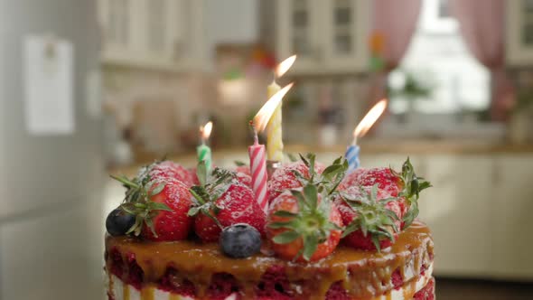 Strawberry Cake Sweet With Candles Food Rotates Home Kitchen
