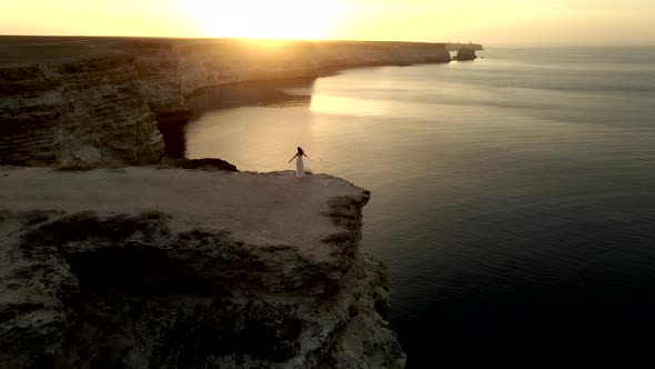 Bride After Wedding in Honeymoon, Ocean Drone View