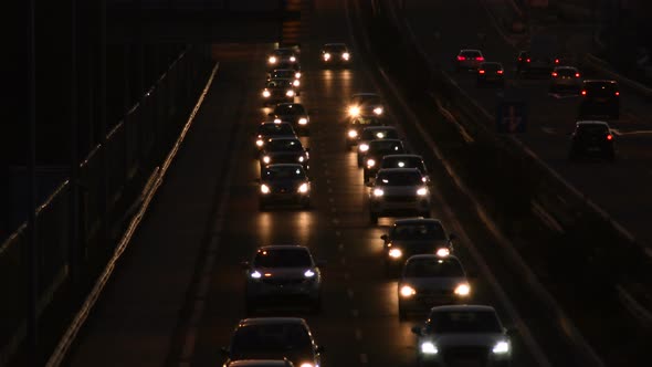 Traffic of Cars Crowd at Night