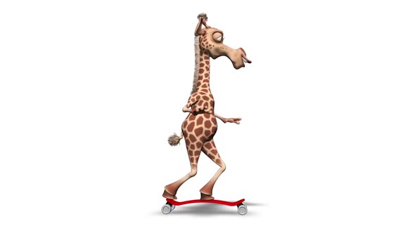 Cartoon 3D Giraffe Skateboard  Looped on White