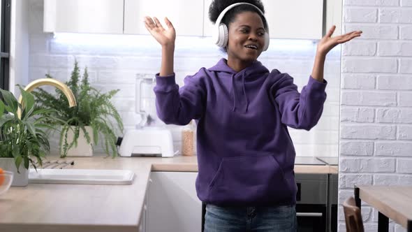 African American Black Handsome Woman Dancing with Headphones Enjoy Life Listening Favourite Music