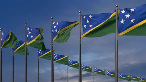 The Solomon Islands Flags Waving In The Wind  4K