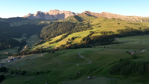 Sunrise on the Seiser Alm in the Dolomites mountains