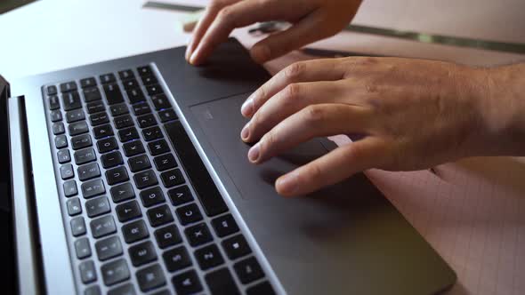 Close Up Architect Man Typing Laptop Search Information for His Project