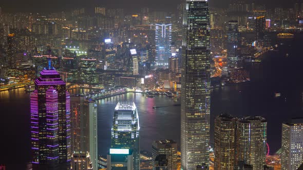 Hong Kong Skyline Urban Panorama at Night Time Lapse China