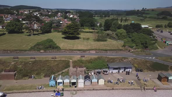 An aerial view of the beautiful pebble beaches of Budleigh Salterton, a small town on the Jurassic C