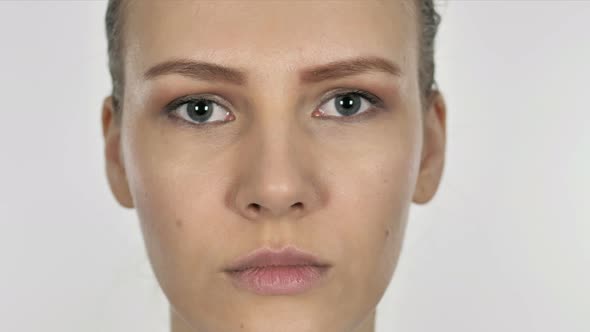 Serious Girl Face, White Background