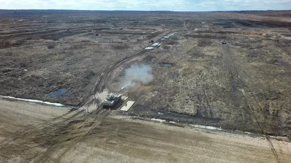 An aerial view of a shooting tank