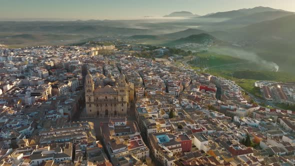 Jaen Andalucia Spain with Foggy Green Hills at Background