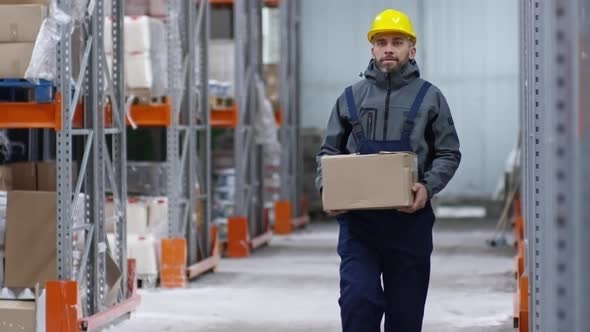 Warehouse Worker Carrying Box