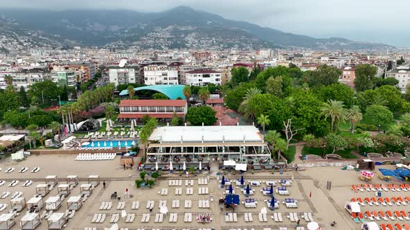 Beach Bar aerial view 4k Turkey Alanya