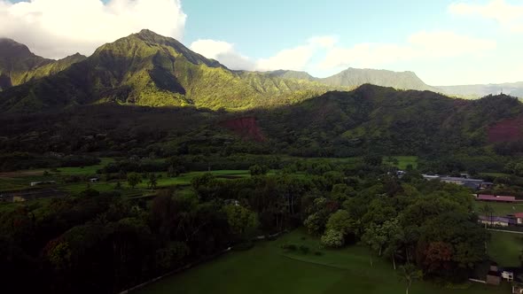 Drone shot. Green Tropical Mountain shot move in with slight pan up.1080 24fps