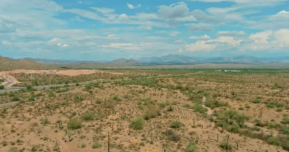 Aerial View of Arizona Mountains in High Speed Highway